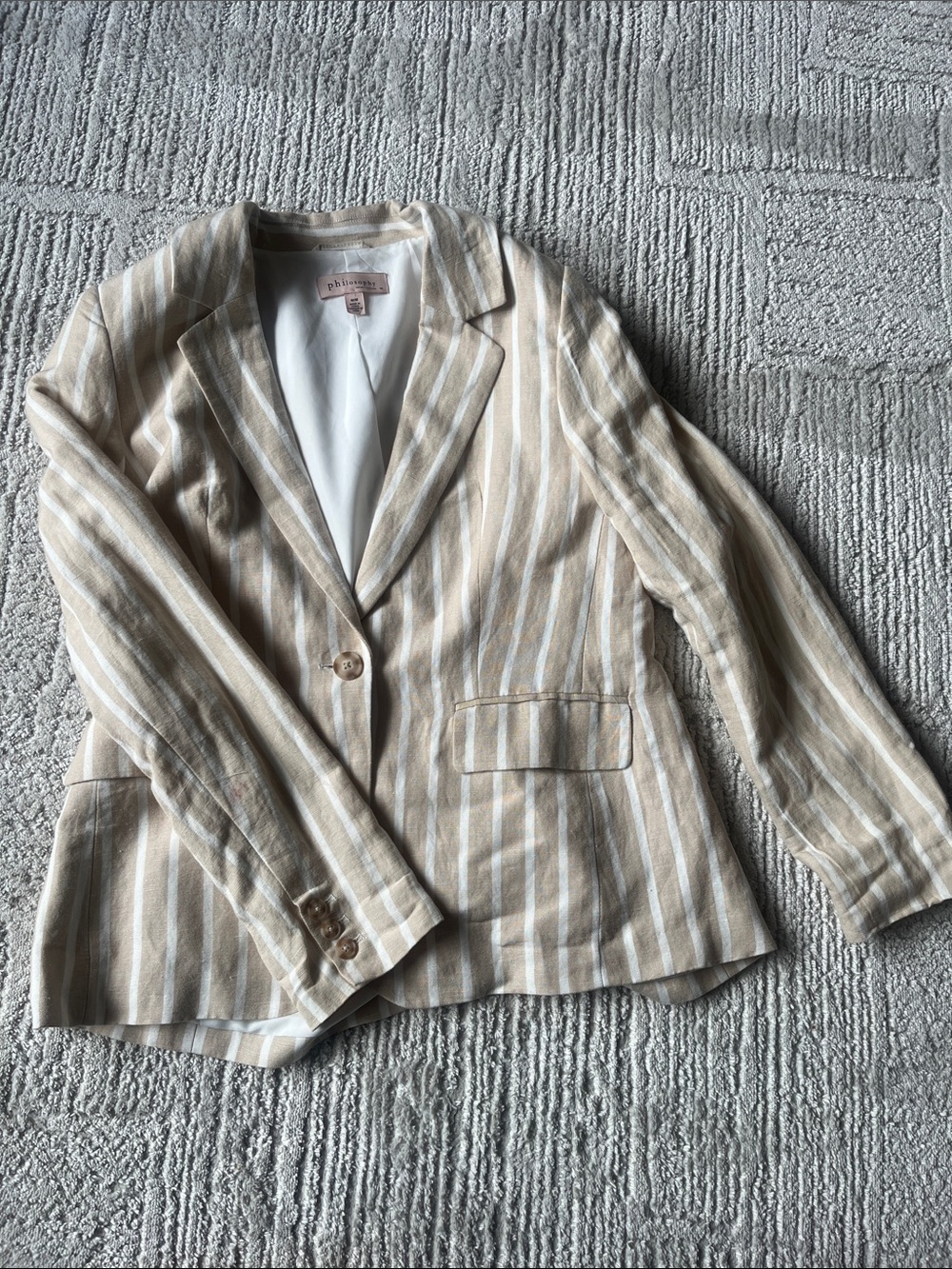 Philosophy | Beige and White Striped Linen-Blend Blazer, NWOT, M